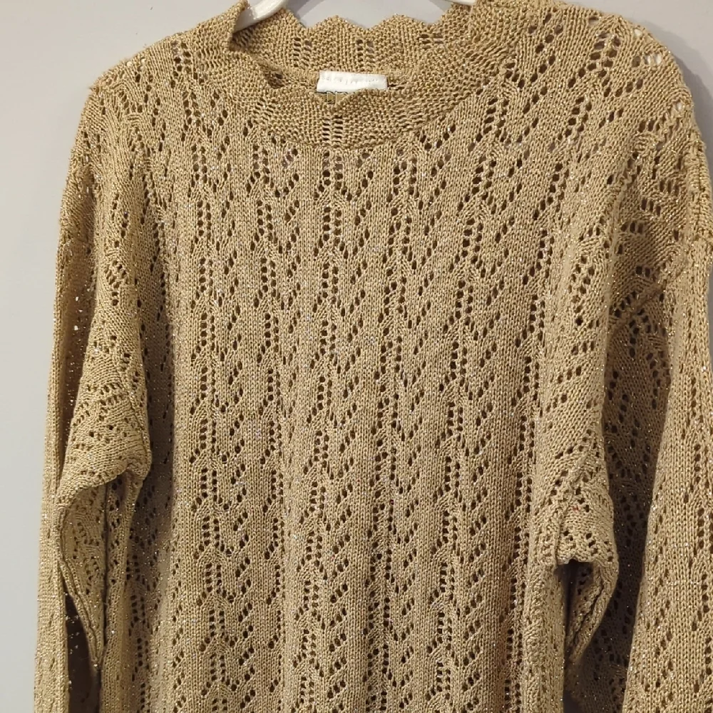 Vintage Knit Sweater Tunic Long Gold Tan Metallic size‎ Large